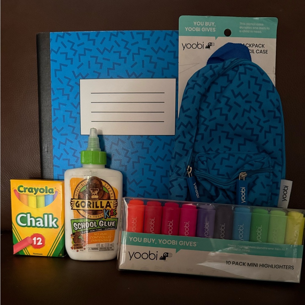 Yoobi Blue Stripe Mini Pencil Backpack Case with School Supplies New